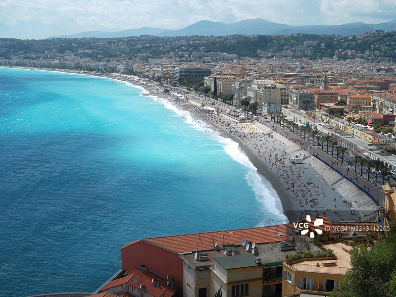 海边城镇的高角度视图图片素材