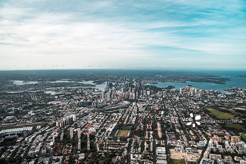现代悉尼城市景观，展示历史街区与市中心商业区的交汇图片素材