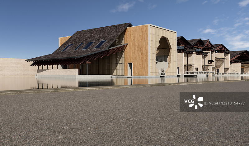 现代建筑外的沥青道路图片素材