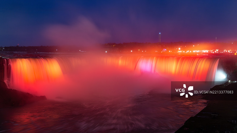 黄昏时分的马蹄瀑布 – 加拿大安大略省尼亚加拉瀑布图片素材