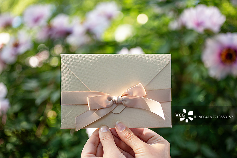 女性手持证书礼品，适合作为样板。图片素材