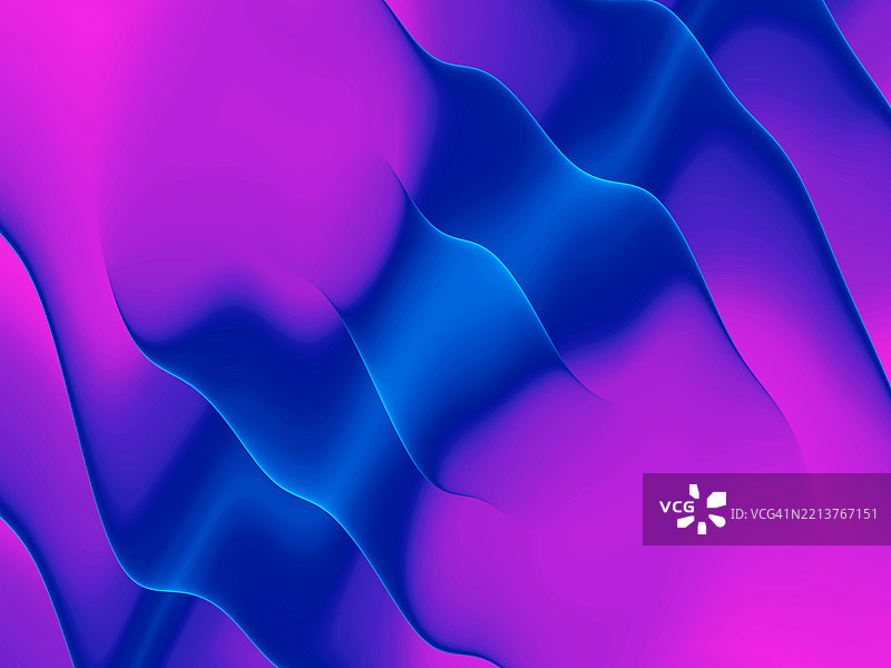 生动的蓝色和粉色调中的流体渐变波浪。抽象的数字波浪在鲜艳的蓝色和粉色中形成流畅、未来感的图案，伴有柔和的光线和光滑的曲线。图片素材