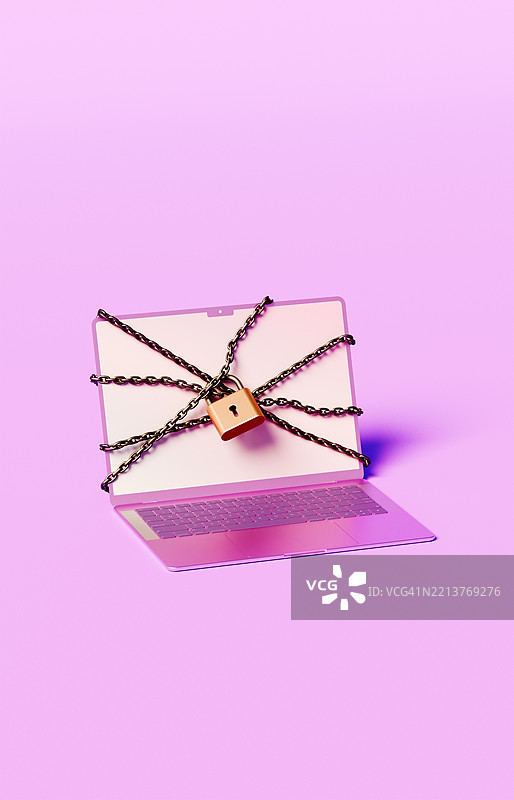 数字世界中的安全：带链锁的笔记本电脑图片素材