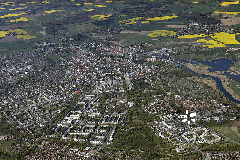 格赖夫斯瓦尔德，梅克伦堡-前波美拉尼亚，德国，小型飞机拍摄的航拍照片，2025年4月27日 ++ 最低费用50欧元 ++，欧洲图片素材