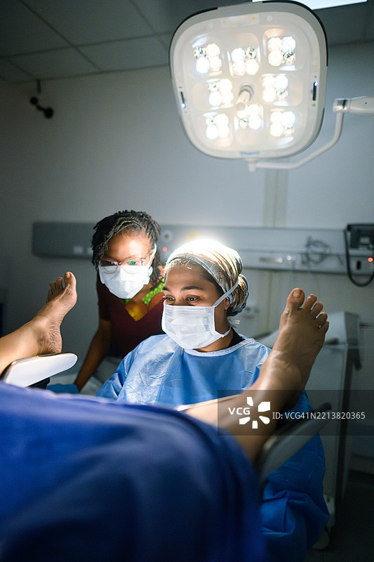 医疗专业人员在临床环境中进行妇科检查图片素材