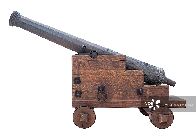 古老的铁炮与木制底座图片素材