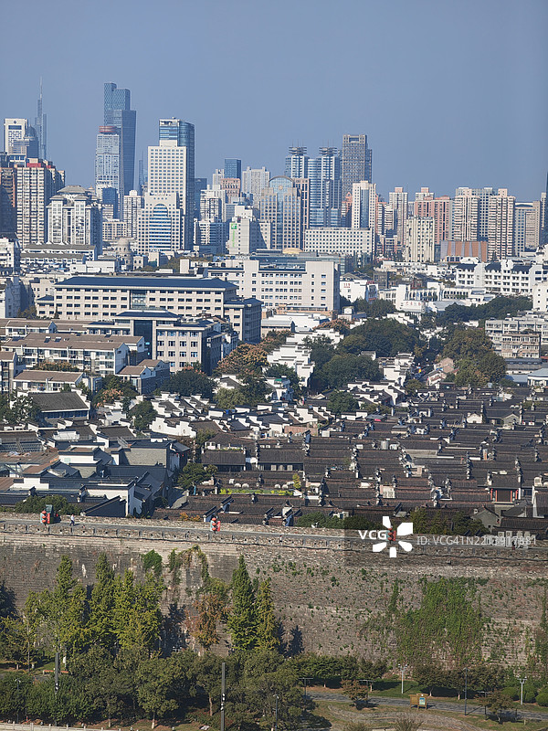城市建筑的鸟瞰图，背景是晴朗的天空图片素材