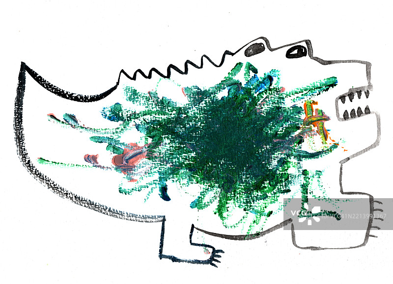 抽象的绿色涂鸦鳄鱼图案图片素材