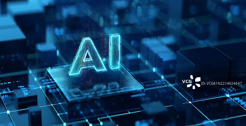 人工智能背景概念。数字空间和象征现代未来技术在日常生活中的人工智能符号。图片素材