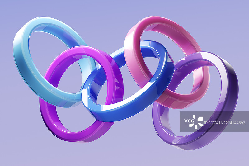 相互连接的环形组成一条象征创新的多彩链条图片素材