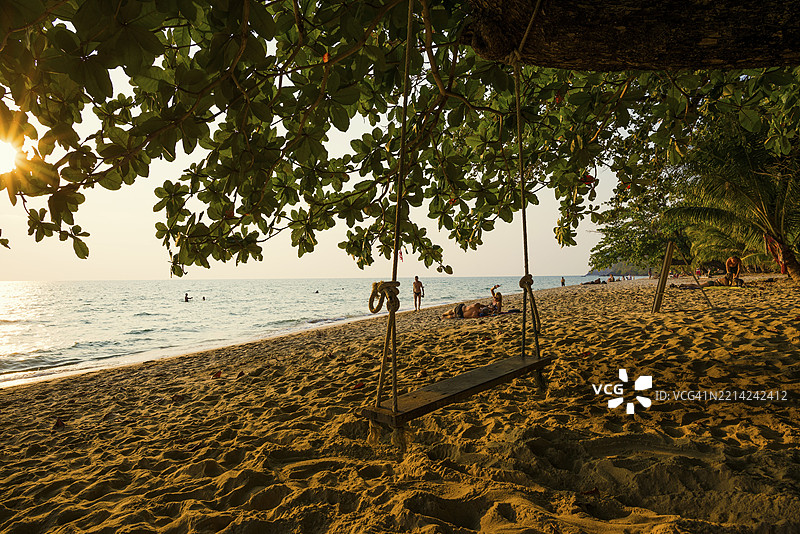 白沙滩，日落，象岛，象岛，穆象岛国家公园，特叻，泰国，亚洲图片素材