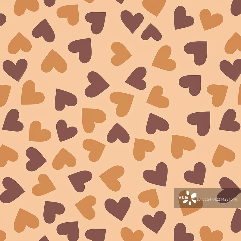 橙色和棕色调的散落心形无缝图案图片素材