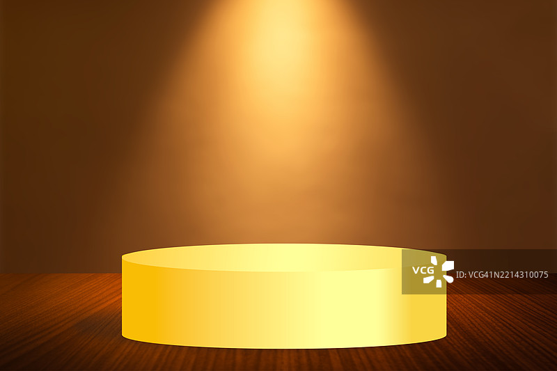 金色圆柱形讲台用于展示模型。图片素材
