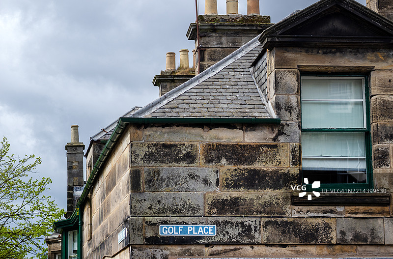 苏格兰圣安德鲁斯高尔夫场街道标志图片素材
