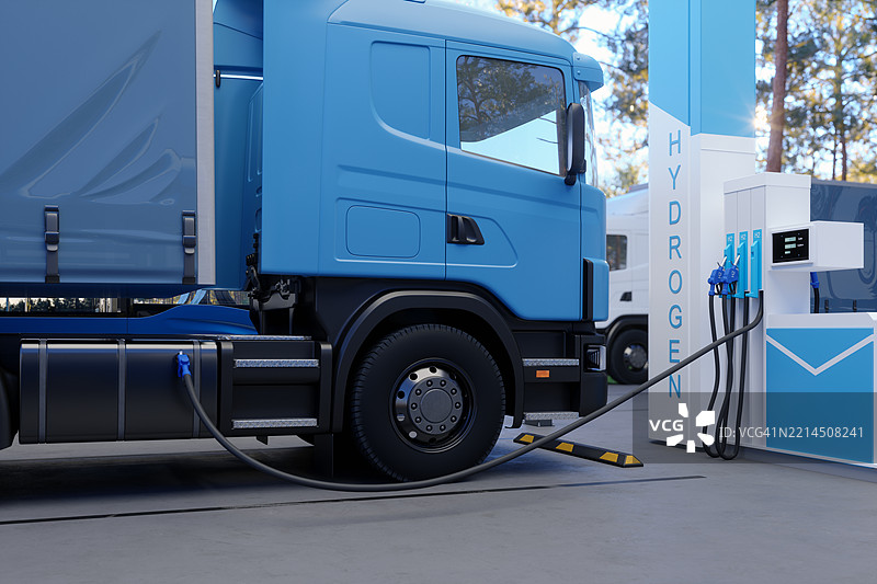 在加油站为卡车加氢图片素材