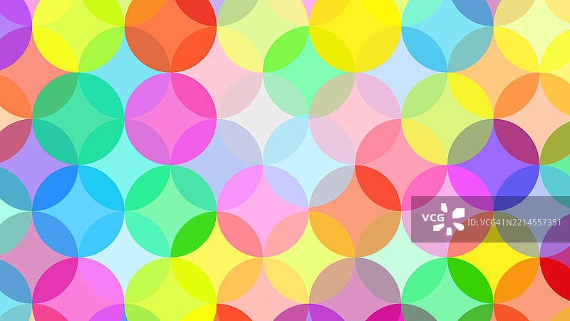 多彩背景与透明圆形。明亮、对比鲜明的颜色。全画幅16x9。法国巴黎。图片素材