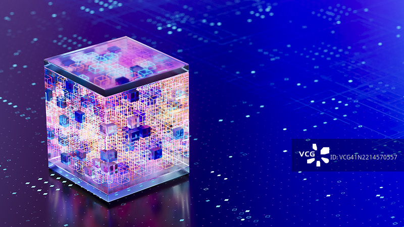 发光的抽象数据立方体，人工智能技术图片素材