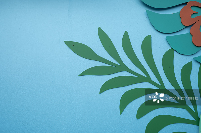 一片带有红色花朵的绿叶图片素材