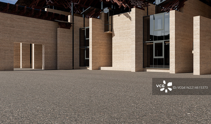 现代建筑外的沥青道路图片素材