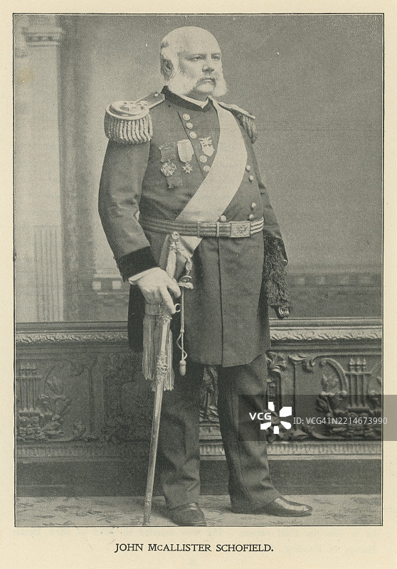 约翰·麦卡利斯特·斯科菲尔德的肖像（生于1831年9月29日），是一位美国士兵，在美国内战期间担任过重要指挥职务，曾任安德鲁·约翰逊总统的美国战争部长，并担任美国陆军总司令。图片素材