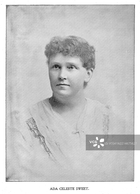 艾达·塞莱斯特·斯威特（1853年2月23日出生）的肖像，她是一位美国改革者和人道主义者，曾被尤利西斯·S·格兰特总统任命为芝加哥的美国养老金支付专员。图片素材