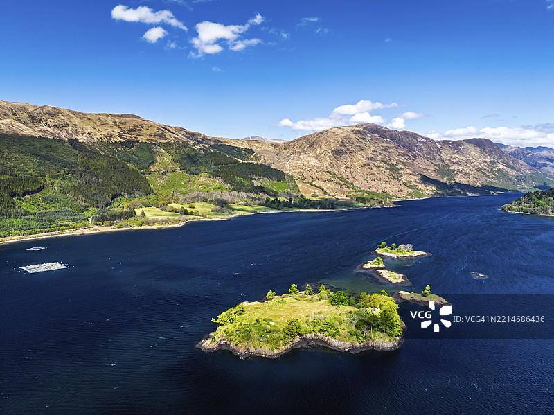 从无人机拍摄的洛赫利文，格伦科，苏格兰高地，英国，欧洲图片素材