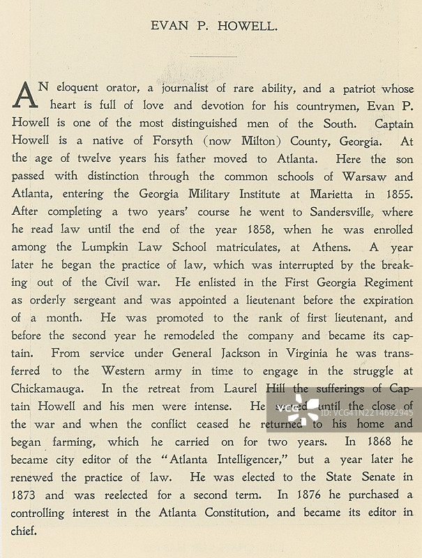 埃文·帕克·霍威尔（Evan Park Howell，1839年12月10日出生）是一位美国政治家、早期电报操作员，以及美国内战期间的南方军官。图片素材