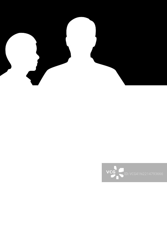 青少年和成人的剪影在黑白背景上图片素材