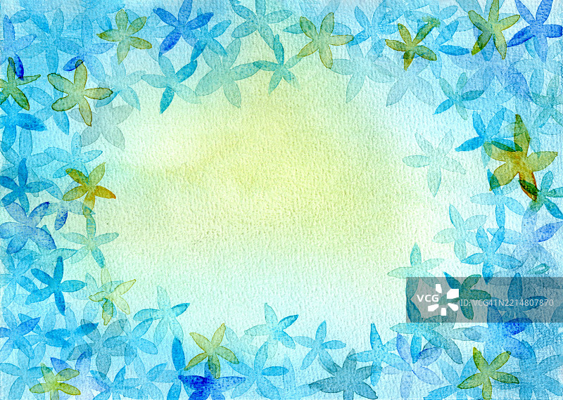 梦幻的蓝黄色调水彩花卉边框图片素材