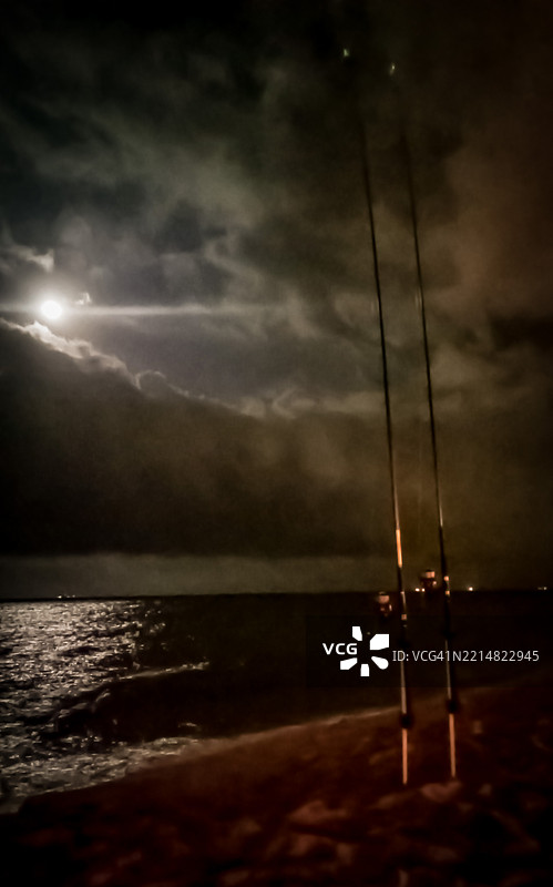 夜间钓鱼场景图片素材