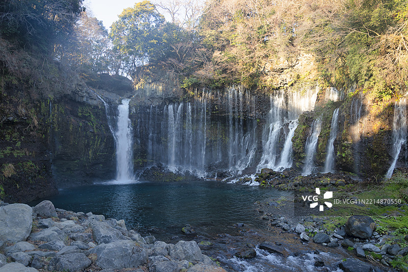 日本静冈县富士宫市的白丝瀑布图片素材