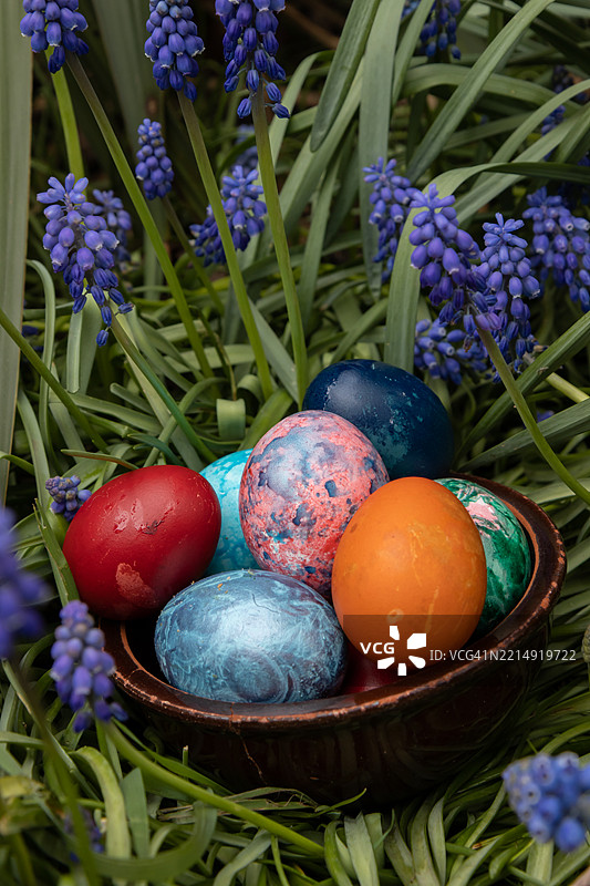 自然中的复活节彩蛋与花朵图片素材