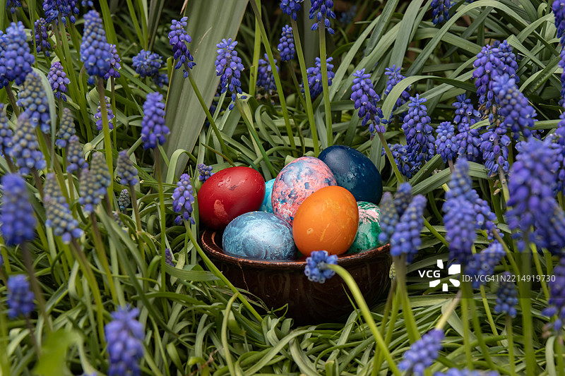 自然中的复活节彩蛋与花朵图片素材