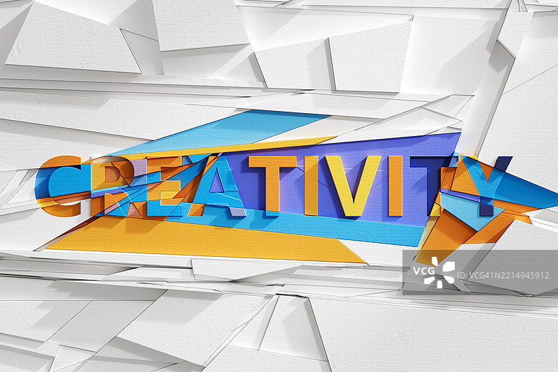 创造力在白色抽象背景中突破，伴随多彩的几何形状图片素材