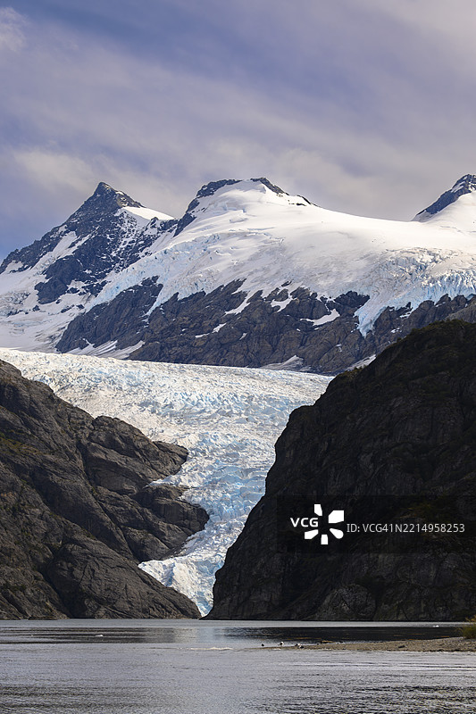 一条冰河从巴塔哥尼亚的达尔文冰原流下。图片素材