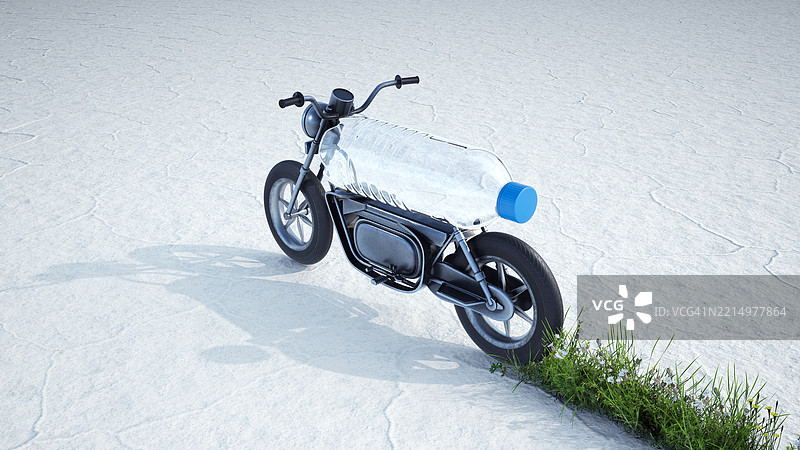 使用塑料瓶作为车身框架的回收摩托车设计图片素材