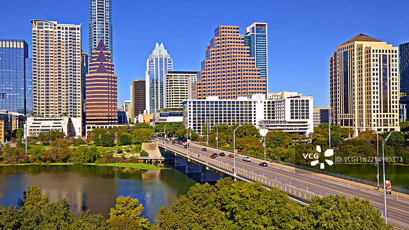 德克萨斯州奥斯丁市中心天际线鸟瞰图图片素材
