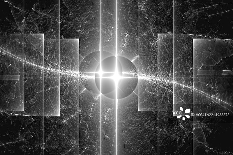 未来主义抽象光束，单色调。单色数字分形艺术，结合几何形状和耀眼的光束，唤起未来主义和科幻主题。图片素材