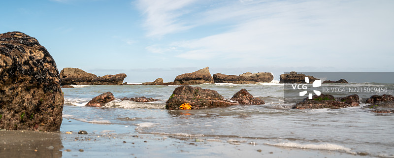 新西兰莫图基基海滩的岩石侵蚀。图片素材