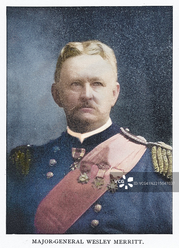 美国少将韦斯利·梅里特（出生于1836年6月16日）的肖像，他在美国内战、印第安战争和美西战争期间担任美国陆军骑兵。图片素材