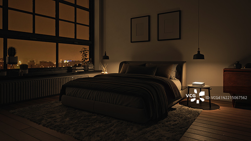 现代卧室夜景室内设计图片素材