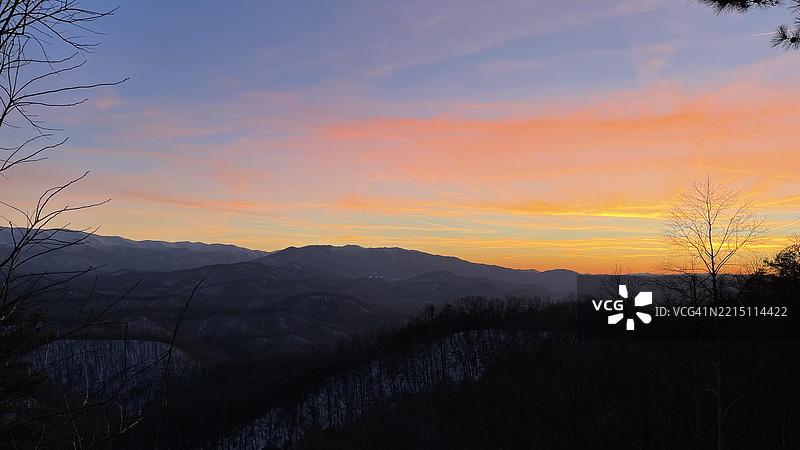 田纳西州烟雾山脉的日落， 美国图片素材