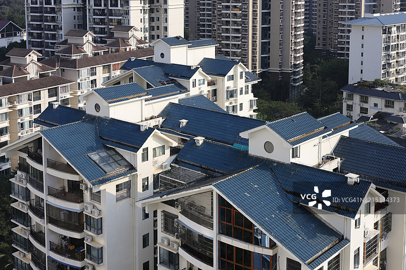 中国海南三亚市的高角度建筑俯瞰图图片素材