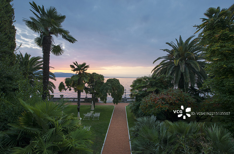 日落时分，棕榈树与天空的美丽景色图片素材