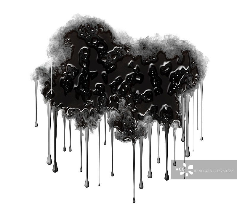 在白色墙壁上流淌和滑动的粘稠黑色浮雕油漆。图片素材