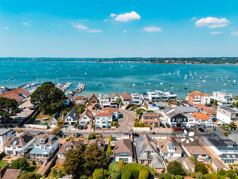 桑德班克斯和普尔港的鸟瞰图。英国桑德班克斯图片素材