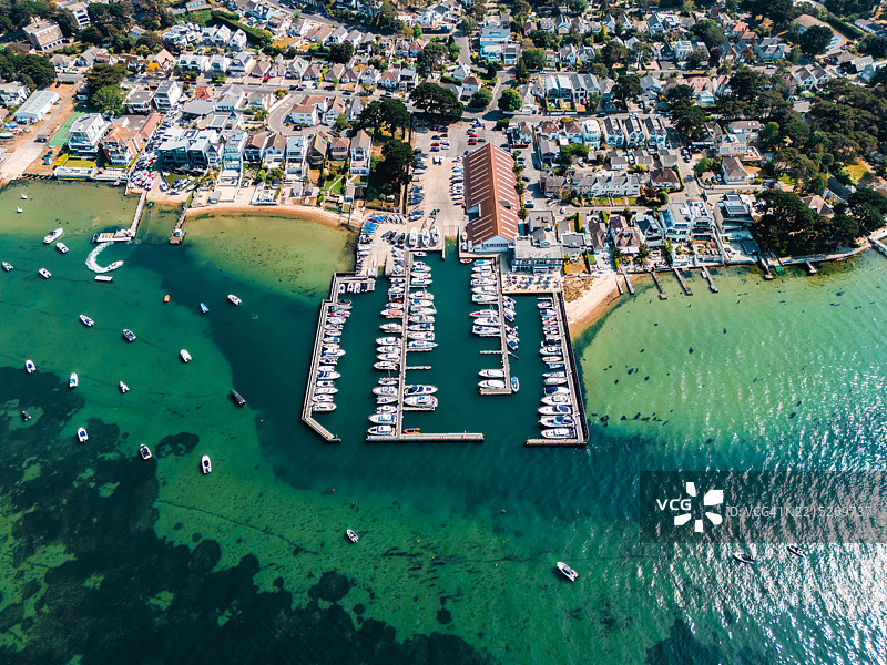 桑德班克斯和普尔港的鸟瞰图。英国桑德班克斯图片素材