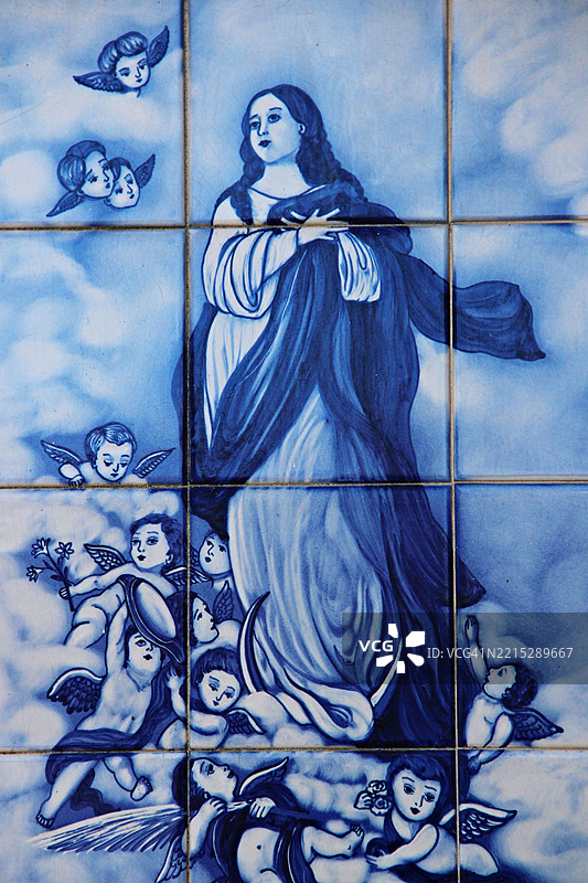 葡萄牙法蒂玛墙上的圣母玛利亚瓷砖图片素材