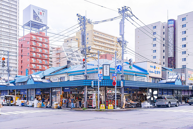 二条市场，札幌最著名的海鲜旅游目的地之一，北海道，日本图片素材