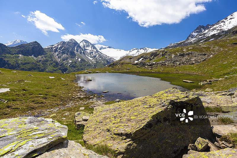 夏季的阿尔卑斯山谷，瑞士阿尔卑斯山图片素材